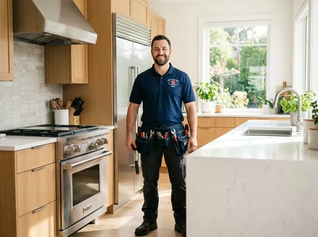 Appliance Repair Hero technician in a Babylon, NY kitchen after an appliance repair